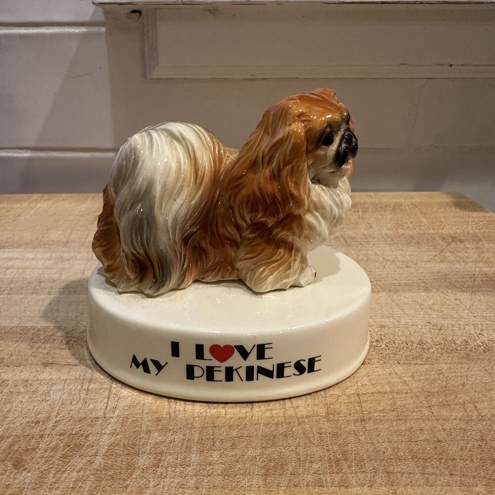 Pekinese Dog Ceramic Figurine I Love My Dog 3” George Good Vintage Gift Idea